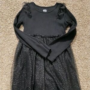 wonder nation Black Long-Sleeve Sparkle Tulle Dress